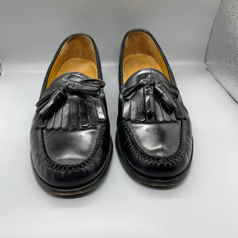 Cole Haan Mens Pinch Tassel Kiltie Loafers Black Leather Shoes C02691 Size 9.5 D